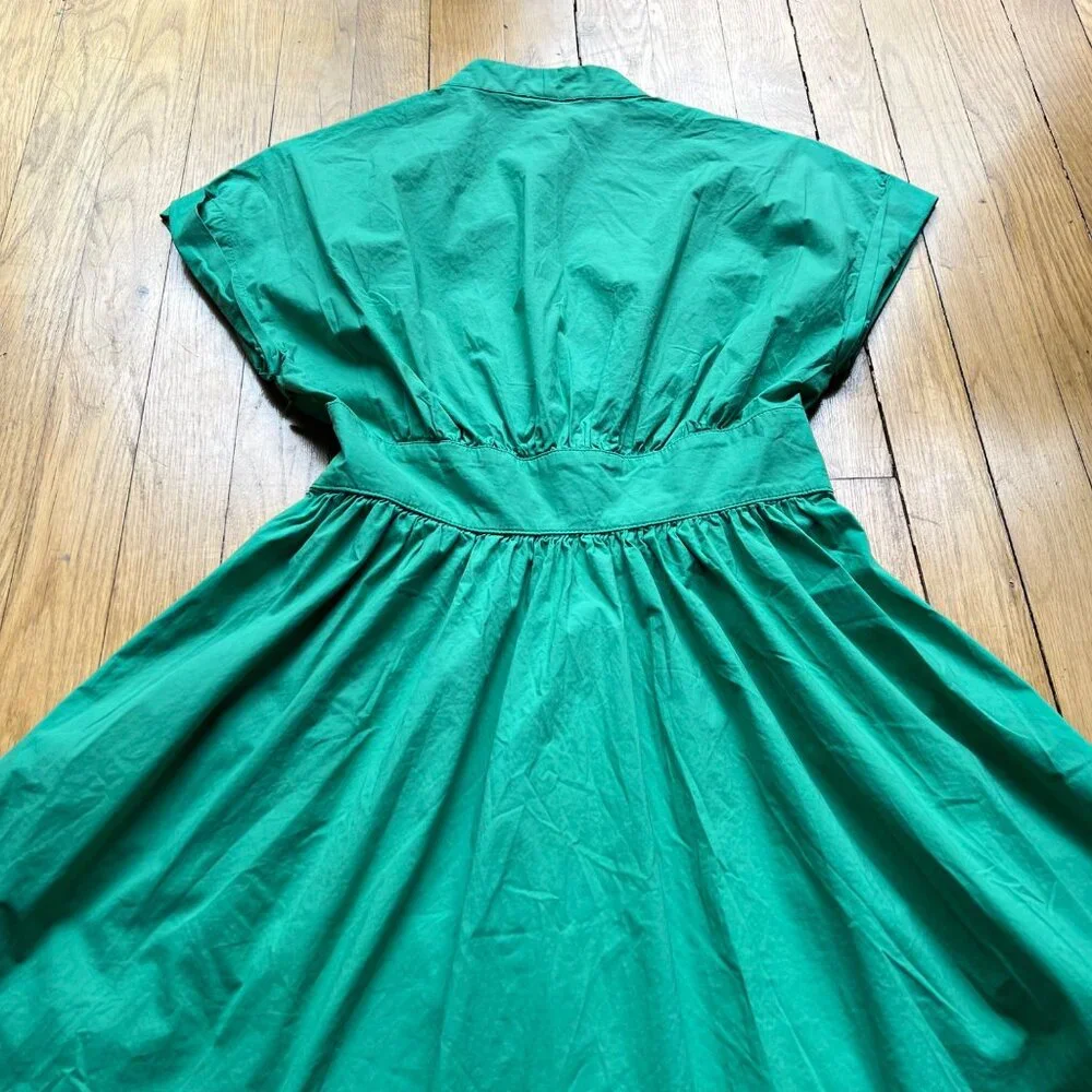 Marella Size 2 Emerald Green Bobbio Cotton Ruched Cap Sleeve A-Line Midi Dress - Picture 13 of 16